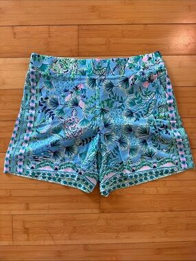 Lilly Pulitzer Aqua Tropical-Print Pull on Shorts